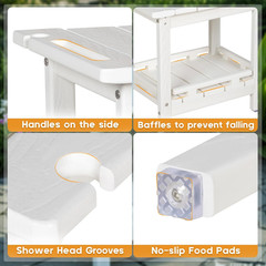HDPE Shower Bench with Storage Shelf & Handles for Indoor/Outdoor Use – White