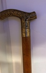 Vintage Wood & Solid Brass Derby Scroll Cane Walking Stick 35″ # 7196