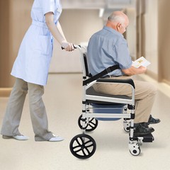 Rolling Shower Wheelchair, Bedside Commode Toilet Chair for Seniors