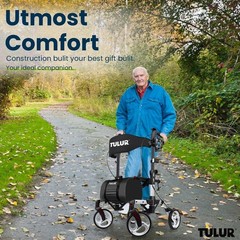TULUR All Terrain Rollator Walker for Seniors w/Seat 8″ Wheels – SILVER 400 LBS