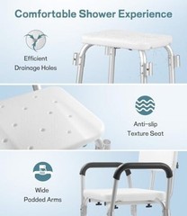 Shower Chair for Elderly and Disabled with Padded Medium Off White/Dark Gray