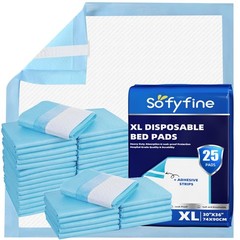 XL Disposable Incontinence Bed Pads 30×36 in, 25 Pack w Adhesive Strips