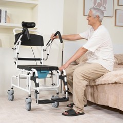 VEVOR Shower Wheelchair Bathroom Commode Wheelchair 17.5″w Seat 300lbs Capacity