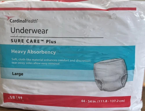 Cardinal Health Underwear SureCare Plus Heavy Absorbency – Size Large – 18 Count