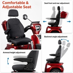 Heavy Duty 4-Wheel Mobility Scooter 25-37 Miles Range 4-Speed, 500lbs Load, Red
