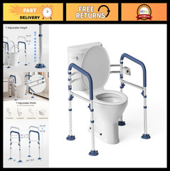 Adjustable Toilet Safety Frame for Seniors | Padded Armrests, Foldable Support R