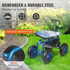 360° Swivel Seat & Tool Tray & Steering Handle, Rolling Workseat, Blue