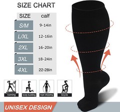 S M L XL 2XL 3XL 4XL Wide Calf Plus Size Compression Socks Women Men 15-20mmHg