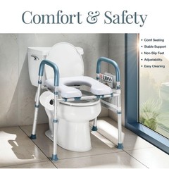 Adjustable Toilet Seat Riser for Seniors, Heavy Duty 400 lbs Capacity, Gray