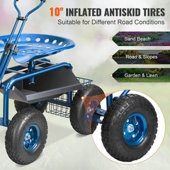 360° Swivel Seat & Tool Tray & Steering Handle, Rolling Workseat, Blue