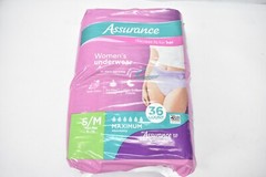 Lot of 2 Assurance Womens Disposable Underwear S/M Max Absorbency 36/Pack