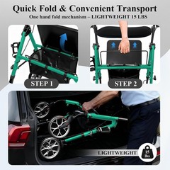 Cosydora HW-R402KD Rollator Walker with Seat, 15 lb Lightweight 8″ Wheels, Green