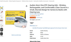 Audien Atom One OTC Hearing Aids Wireless, Rechargeable, Beige SEALED-B2