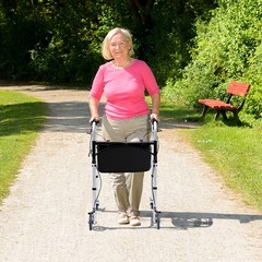 2-Button Folding Walker Height Adjustable Walking Aid with Seat 4 Wheels Brakes