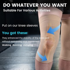Knee Compression Sleeves, 1 Pair, Can Be Worn Under Medium (1 Pair), Beige