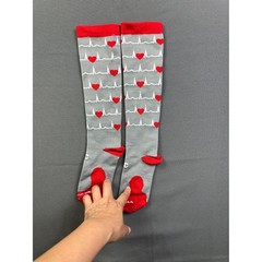 2 pairs Grey Heartbeat EKG Compression Socks Red Hearts Knee High USA Size SM/MD