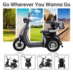 3 Wheels Heavy Duty Mobility Scooters for Seniors 800W 60V 20AH 330lbs 36 Miles