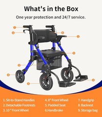 Stylish 2-in-1 Rollator & Transport Chair – 300lb Capacity for Active Seniors