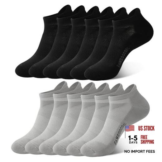 Men’s Ankle Socks Athletic Anti-Odor Cushioned Moisture Large Black*3,grey*3