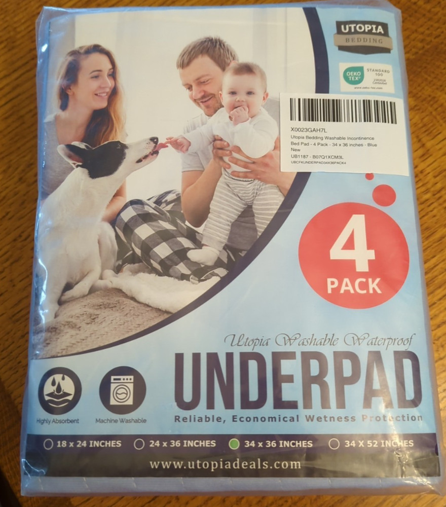 New in Package- Pack of 4- Utopia Bedding Washable Underpads 34″ x 36″