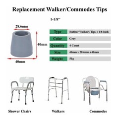 4x Rubber Walker Tips 1-1/8“ for Commodes Shower Chairs Walking Sticks Cane C71