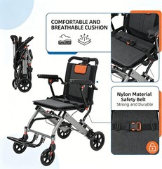 Ultra-Lightweight Wide Seat Transport Wheelchair Dual Locking Handbrakes 25 Lbs