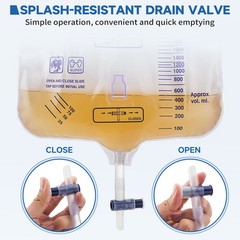 10 Pack Large 2000 ml Urinary Drainage Bag for Adults, Latex-Free & Sterile