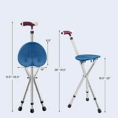Folding Lightweight Walking Stick Cane with Seat Foldable Golf A-Classic-Blue