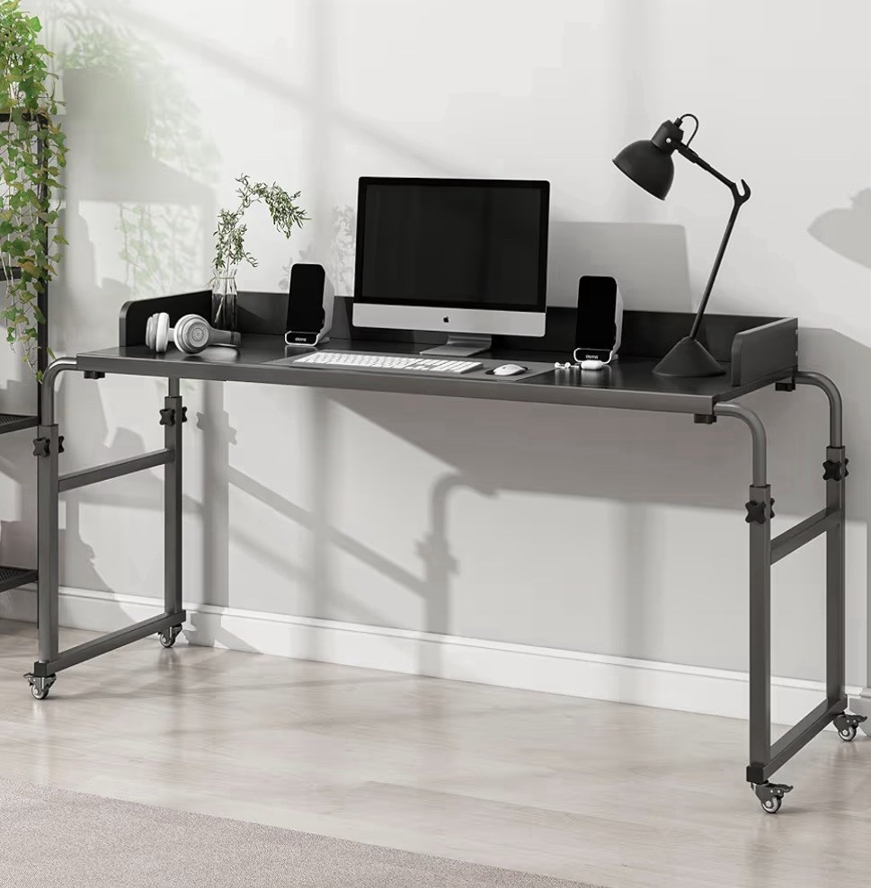 LINGMI Overbed Table Adjustable Height 26-37in w/ Wheels Locking Casters Black