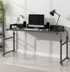 LINGMI Overbed Table Adjustable Height 26-37in w/ Wheels Locking Casters Black