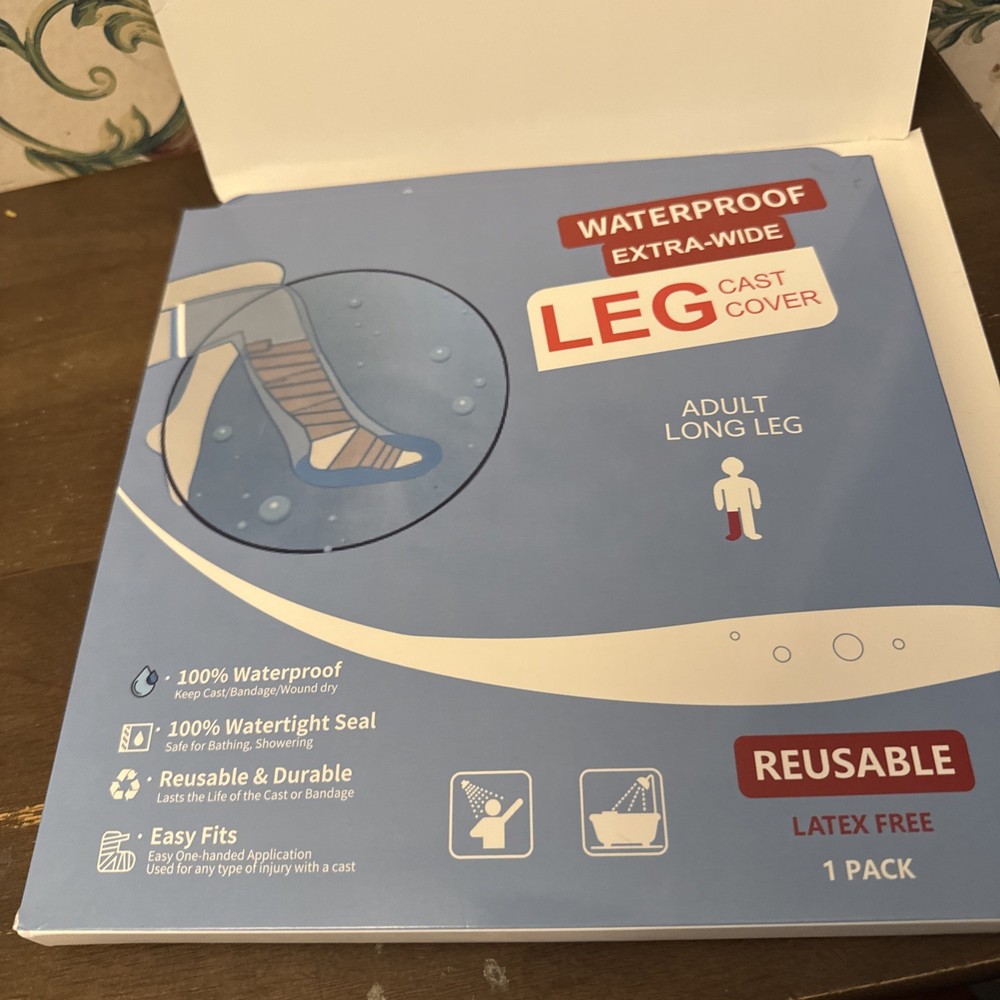 Yuchi Water Proof Extra Wide Leg Cast Cover Adult Long Leg Reusable New In Box!