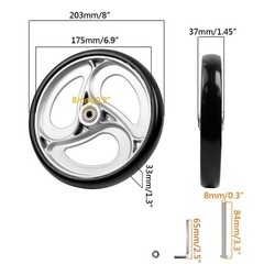 Yuqim 2 Pcs 9.4″ Replacement Wheels for Rollator Walker 8 Inch, Silver