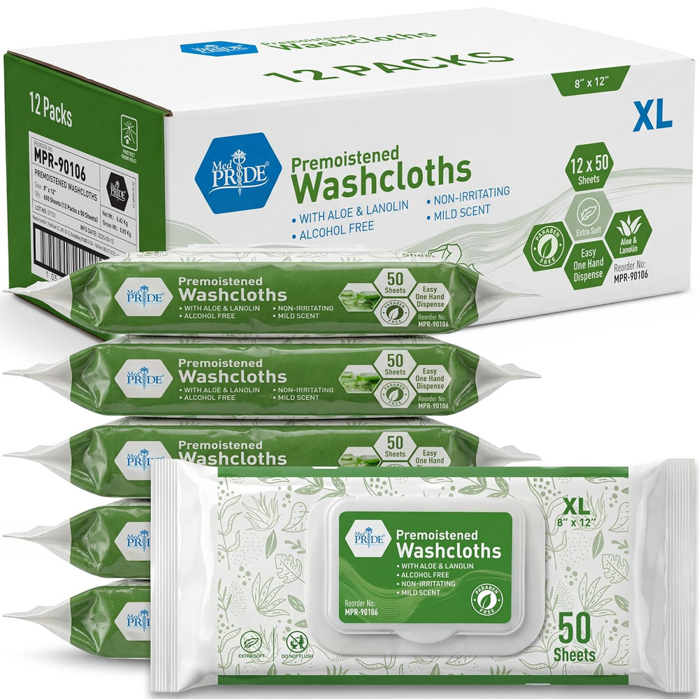 MED PRIDE 600 Count 8 X12 in Premoistened Disposable Wet Washcloths for Adults w