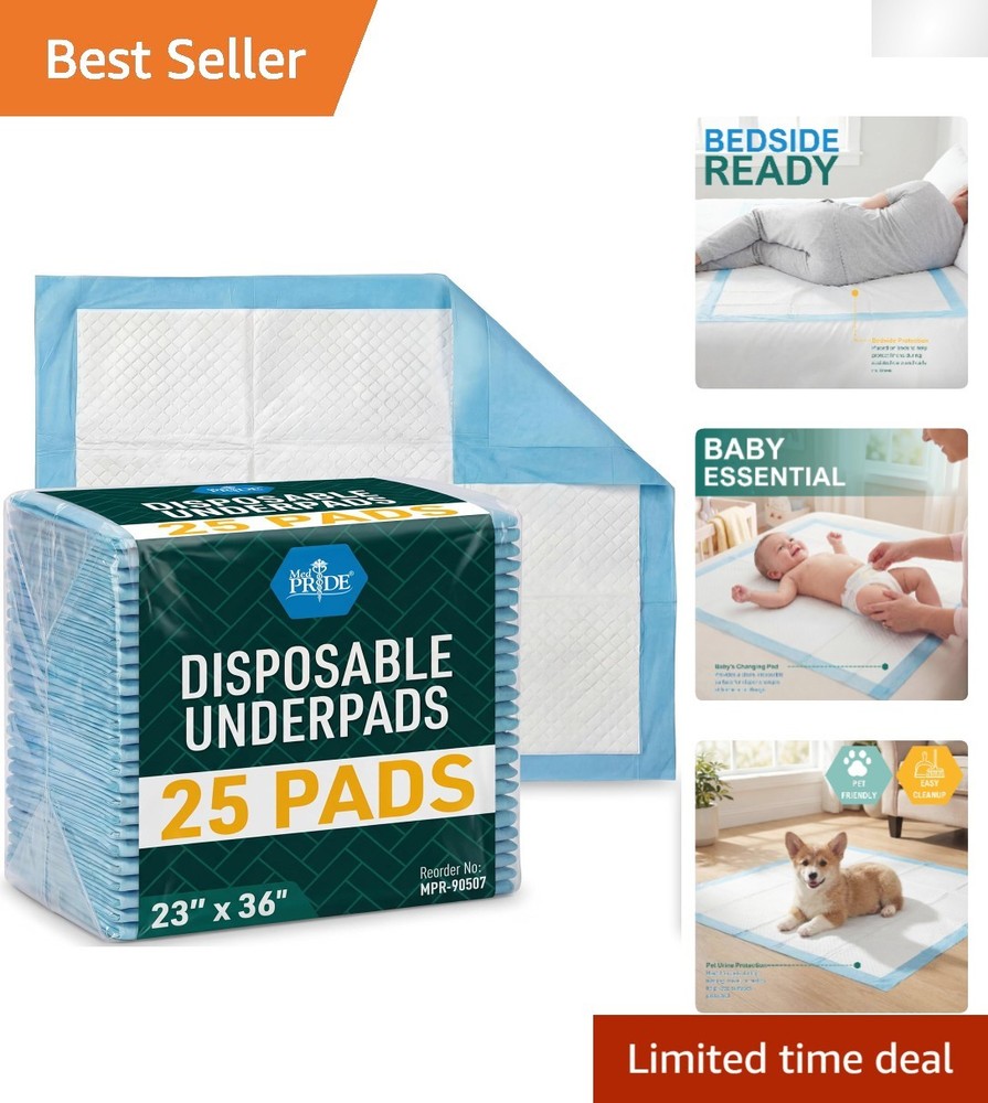 Bulk Pack of 25 Super Absorbent Underpads – 23“ x 36“ for Total Protection