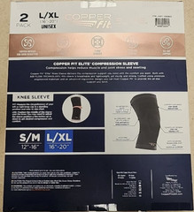 Copper Fit Elite Compression Knee Sleeve W/Air Flow Technology. 2 Pack. L/XL