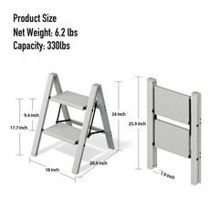 Mayi Plus 2 Step Ladder,Aluminum Folding Stool for 2 Step, Gray