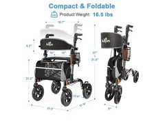 AOJIN All Terrain Rollator Walker Lightweight Foldable 8 In Wheels 300lb Senior.