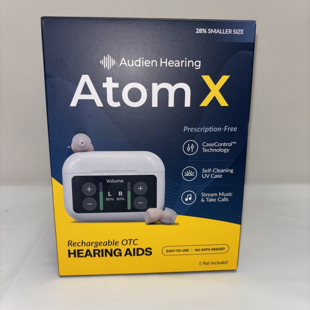 Audien Hearing ATOM X -Rechargeable OTC Hearing Aids -NEWEST MODEL-BRAND NEW!!