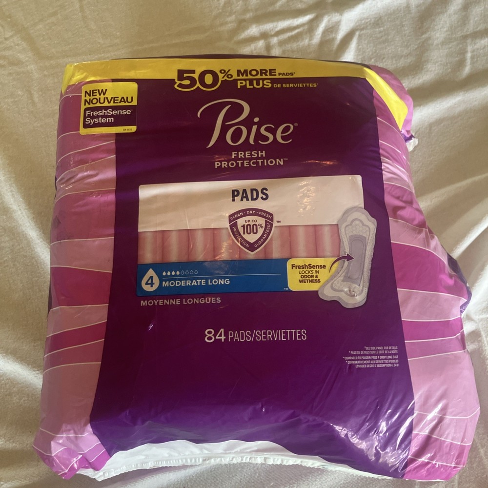 Poise Incontinence Pads for Women 4 Drop Moderate Absorbency Long Length 84 Ct