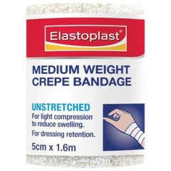 2 x Elastoplast Crepe Bandage Medium Weight Support Strains & Sprains 5cm x 1.6m