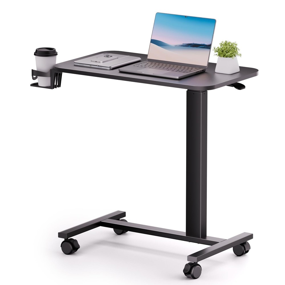 COMHOMA Adjustable Overbed Bedside Table with Lockable Wheels, Pneumatic Mobi…