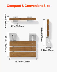 Foldable Shower Seat Wall Mounted 15.7″ Teak Bench 330LB Capacity