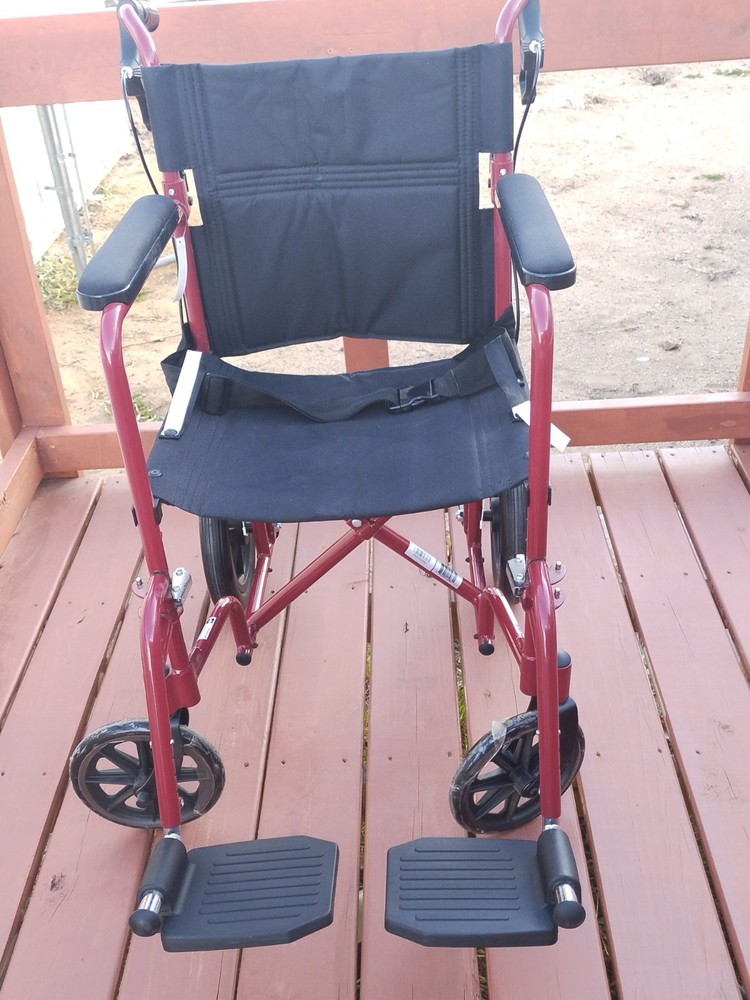 Medline Excel Basic Aluminum Transport Wheelchair Red Lightweight, Detachable F…