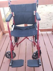 Medline Excel Basic Aluminum Transport Wheelchair Red Lightweight, Detachable F…