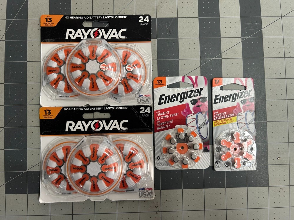 62-count pack Rayovac Energizer EX 05/26 Hearing Aid Batteries Size 13 Lot