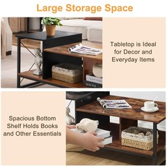 Vecelo Wood 2-Tier Black Coffee Table Storage Shelf For Living Room/Office