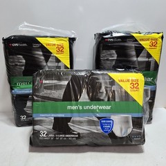 3x CVS Health Mens Underwear Maximum Absorbency L/XL Fits 38″ To 64″ 32 Count