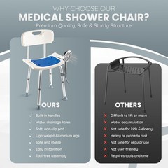 Shower Chair Adjustable Height 14.5×15.5 Aluminum Heavy Duty 350 lbs Safety B…