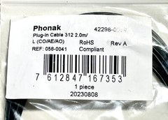Phonak Plug-in Cable 312 2.0m/ L (CO/AE/AO) 058-0041 Rev A Programming Cable