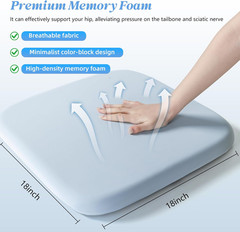 Office Chair Cushion with Straps, Memory Foam Seat Cushion with Removable Cover,